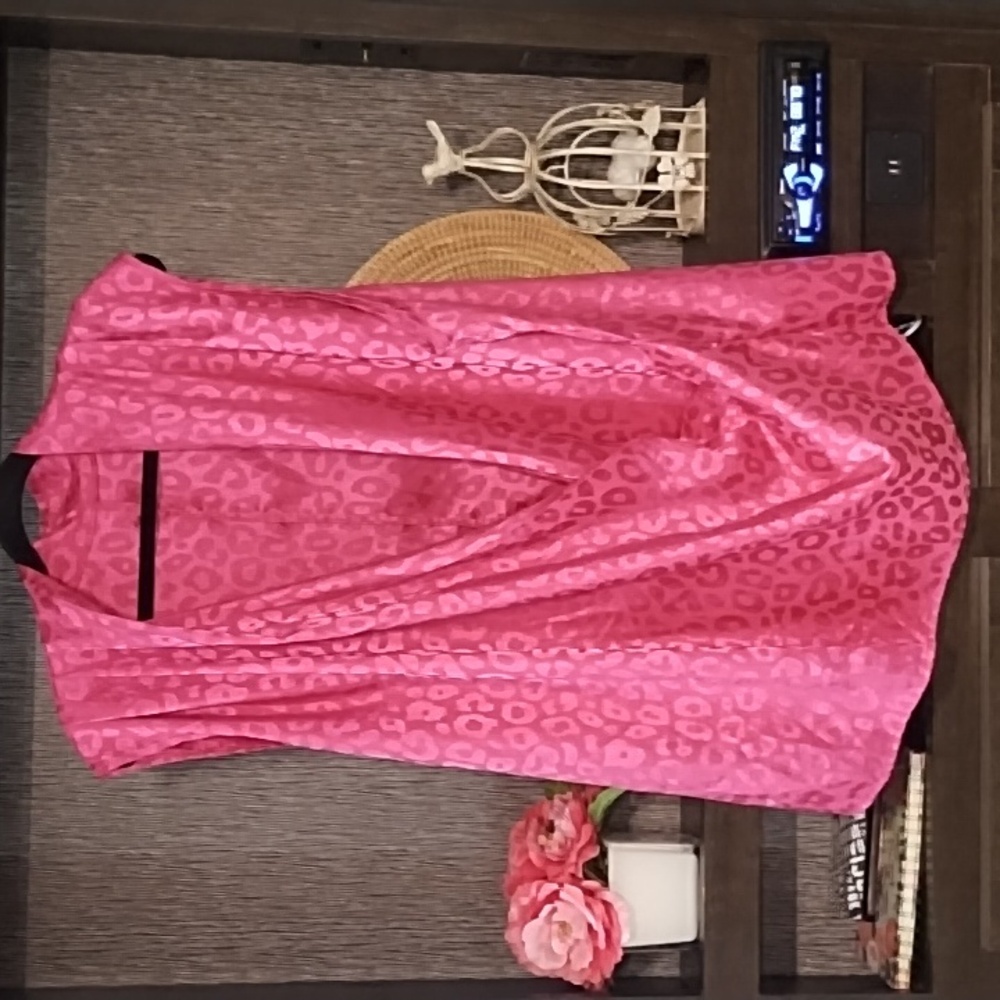 Curvy Top Wrap Shirt Pink Cheetah Print Sleeveless Size 4XL